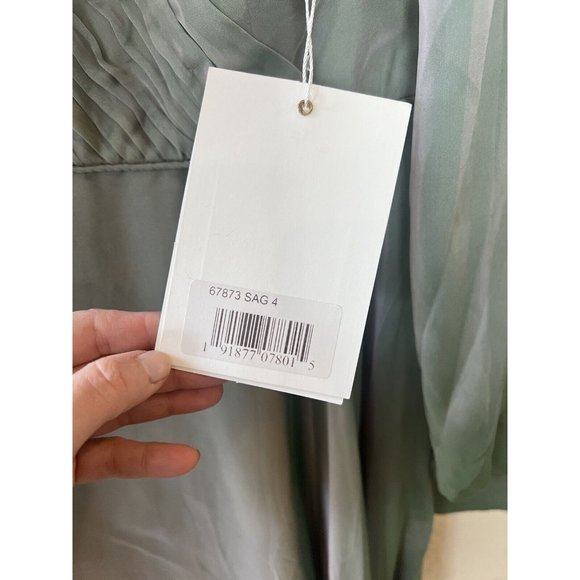 Mac Duggal Size 4 Sheer Blouson Sleeve Sage Green  Gown 67873 Dress Sold Out - Picture 5 of 14